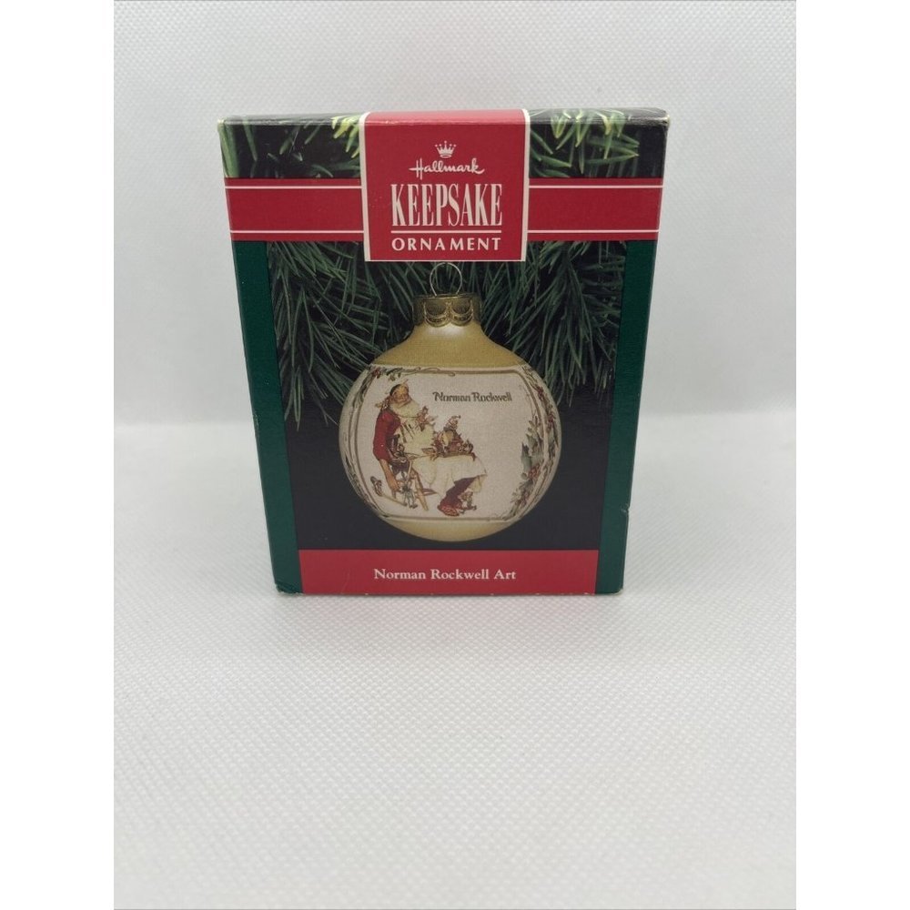 1991 Hallmark Keepsake Ornament Norman Rockwell Santa and His Helpers Glass